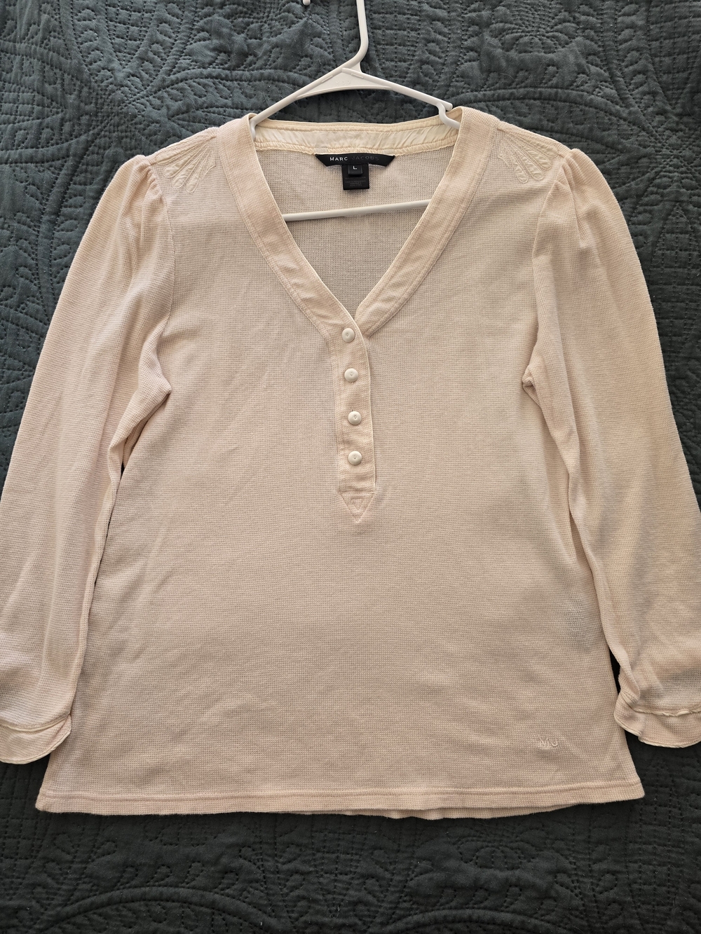 Marc New York Petite Cream V-Neck Henley Top - NWOT Size Large